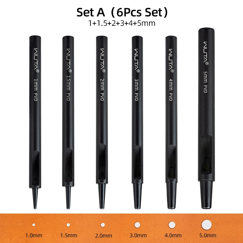 WUTA 1-10pcs Plating Titanium Leather Hole Punching Tools Set Round Hollow Puncher DIY Leather Craft for Watch Band,Belt,Fabric