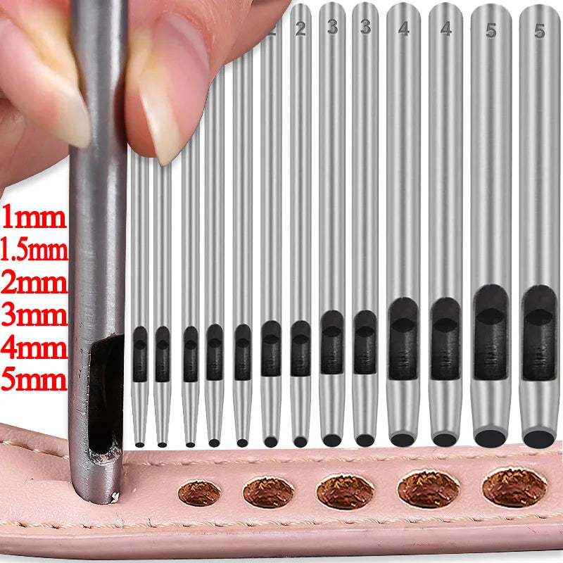 1-6Pcs Leather Round Hole Punch Carbon Steel Hollow Punching Cutting Cutter Tool for Leather Fabric Plastics Gaskets Bags 1-5mm