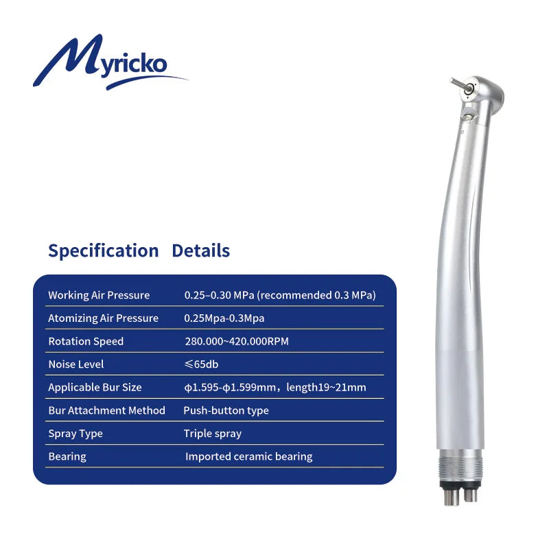 Myriko LED Dental High Speed Handpiece Single/Triple Water Spray rotation Standard Head Push Button Dentist Equipment Tools