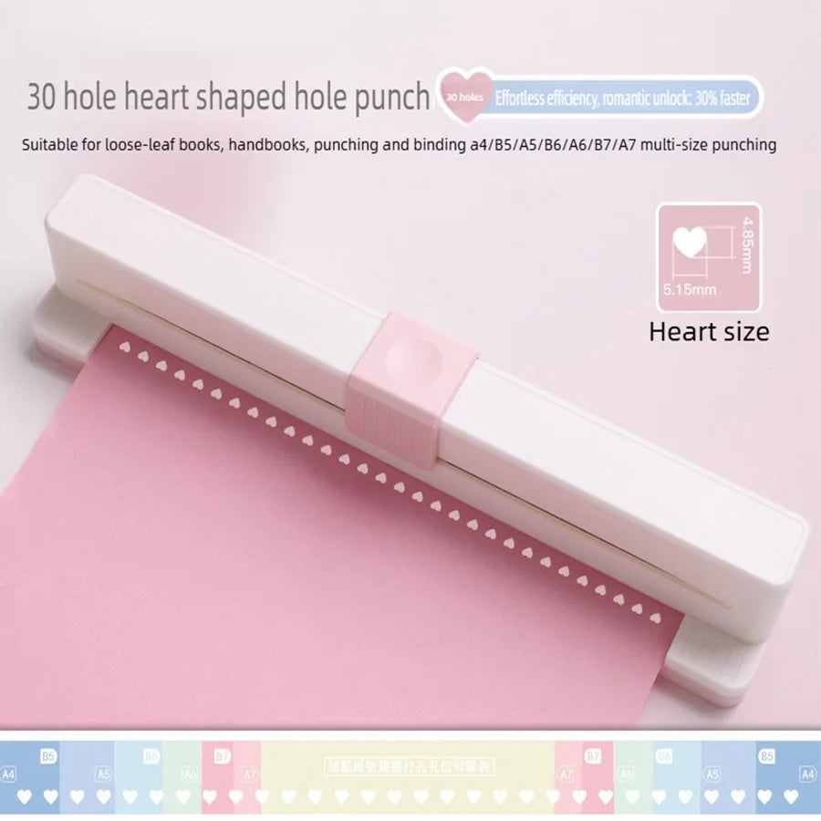 30-hole love-shaped hole puncher - Multi-functional adjustable hole spacing, suitable for A4/B5/A5/B6/A6 format binding