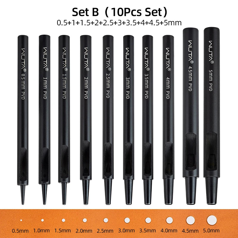 WUTA 1-10pcs Plating Titanium Leather Hole Punching Tools Set Round Hollow Puncher DIY Leather Craft for Watch Band,Belt,Fabric