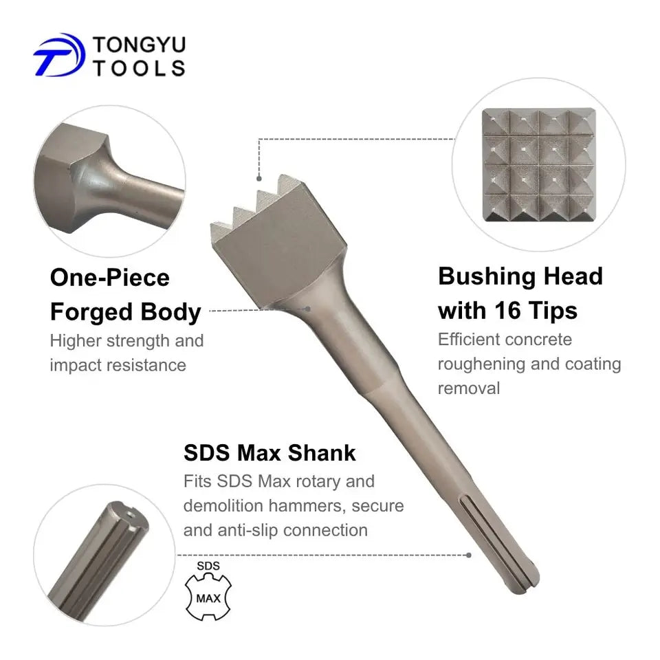 SDS Max Bushing Tool Bit Concrete Bush Hammer Chisel for Surface Roughening Coating Removal Rotary Hammer
