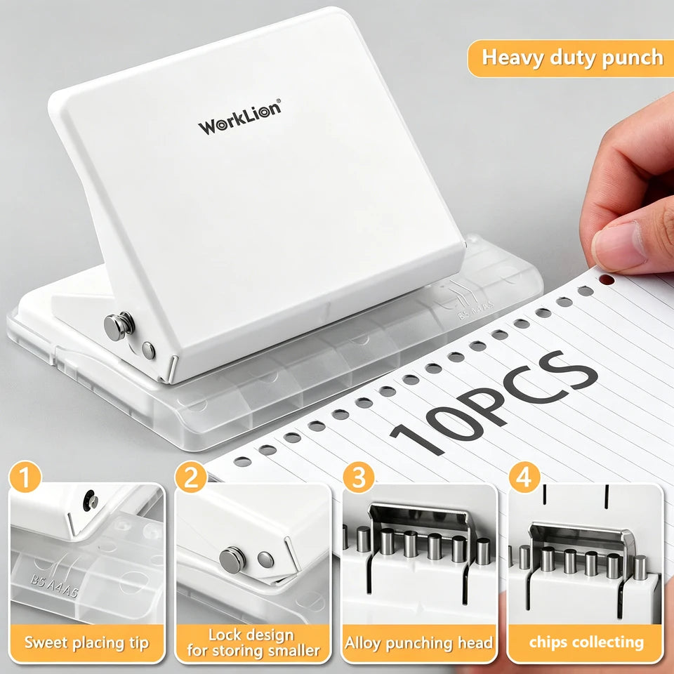 10-Holes Puncher Cutter for Office Stationery Tool Puncher Paper Hole DIY Creative Photo Hole Punch Disc Ring Binding Cutter